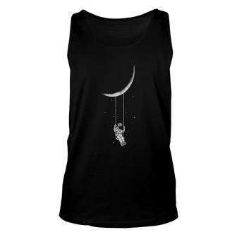 Astronaut Riding A Swing Tethered To The Moon Unisex Tank Top | Mazezy