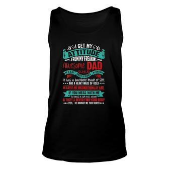 Womens I Get My Attitude From My Freaking Awesome Dad V-Neck Tank Top | Mazezy