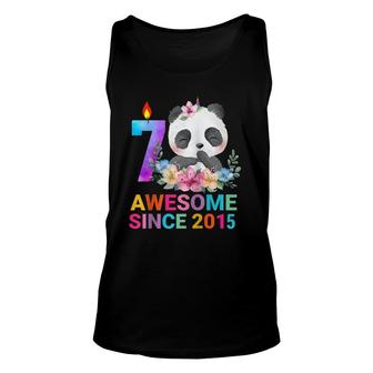 Awesome Since 2015 Cute Panda 7 Years Old 7Th Birthday Unisex Tank Top | Mazezy