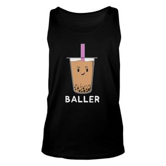 Baller Funny Boba Bubble Pearl Milk Tea Punny Character Unisex Tank Top | Mazezy