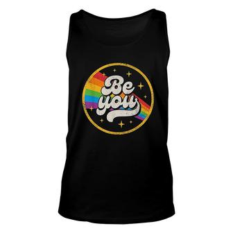 Be You Pride Lgbtq Gay Lgbt Ally Rainbow Flag Retro Vintage Circle Unisex Tank Top - Thegiftio