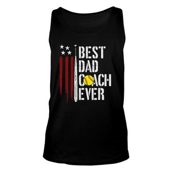 Mens Best Dad Coach Ever American Flag Softball Dad Fathers Day Tank Top | Mazezy