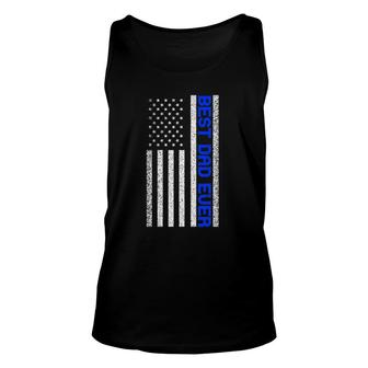 Mens Best Dad Ever Thin Blue Line Dad Father's Day American Flag Tank Top | Mazezy