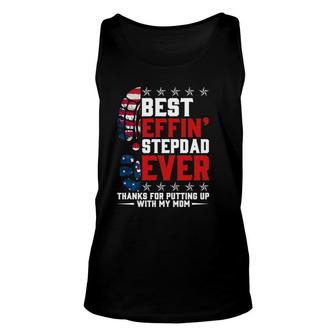 Best Effin’ Stepdad Ever Thanks For Putting Up With My Mom American Flag Foot Tank Top | Mazezy