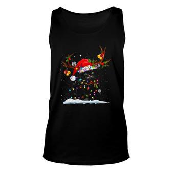Black Cat With Santa Hat Antlers Snowflake Christmas Decoration Tank Top | Mazezy