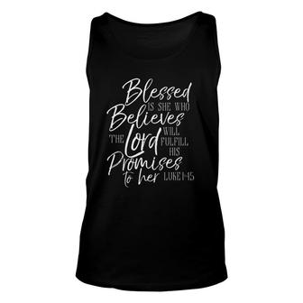 Womens Blessed Is She Who Believes The Lord Fulfill Verse Tee Tank Top | Mazezy