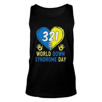 Blue Yellow Heart 21 World Down Syndrome Awareness Day Unisex Tank Top | Mazezy