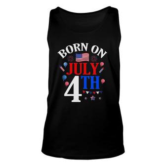 Womens Born On July 4Th Birthday Independence Day Women Men V-Neck Tank Top | Mazezy