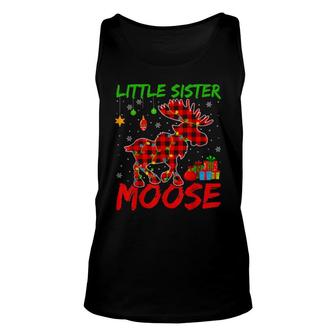 Buffalo Plaid Matching Little Sister Moose Christmas Pajama Tank Top | Mazezy