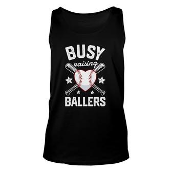 Busy Raising Ballers Baseball Women Mom Dad Funny Gifts Unisex Tank Top | Mazezy