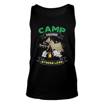 Camp More Stress Less Summer Vacation Camping Campfire Tank Top | Mazezy