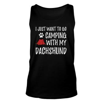 Camping Dachshund For Funny Dog Mom Or Dog Dad Camper Unisex Tank Top | Mazezy