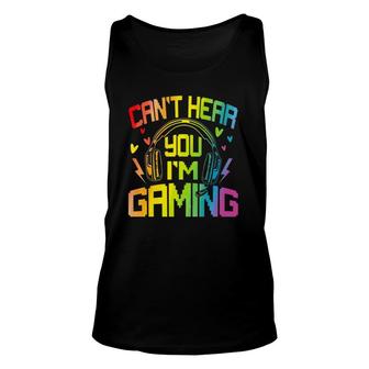 Can't Hear You I'm Gaming Gay Pride Proud Lgbtq Ally Gamer Rainbow Hearts Headphone Tank Top | Mazezy