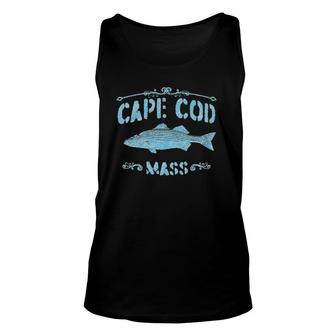 Cape Cod Mass Striped Bass Distressed Unisex Tank Top | Mazezy