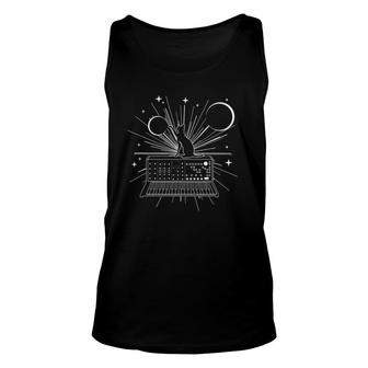 Cat Listens To Music Sits On The Synthesizer Unisex Tank Top | Mazezy