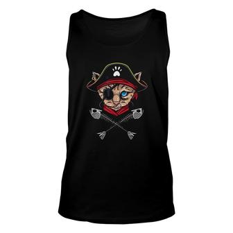 Cat Pirate Jolly Roger Flag Skull And Crossbones Unisex Tank Top | Mazezy