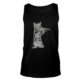 Cat Playing Flute Cool Musician Marching Band V2 Unisex Tank Top - Thegiftio