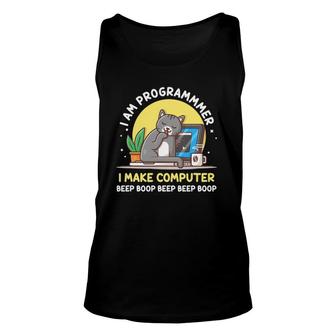 Cat Programmer Programming Coder Coding Computer Pc It Gift Unisex Tank Top | Mazezy