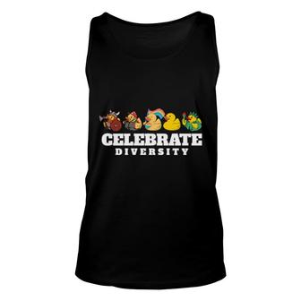 Celebrate Diversity Duckling Bath Duck Rubber Duckie Unisex Tank Top | Mazezy