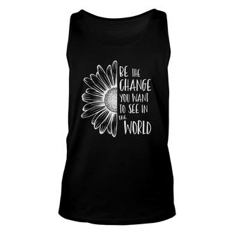 Womens Be The Change You Want To See In The World Sunflower V-Neck Tank Top | Mazezy