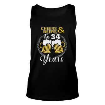 Cheers And Beers To 34 Years Birthday Celebration Gift Unisex Tank Top | Mazezy