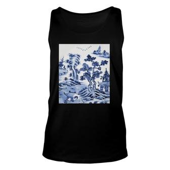 Chinese Porcelain Delft Blue And White Pottery Unisex Tank Top | Mazezy