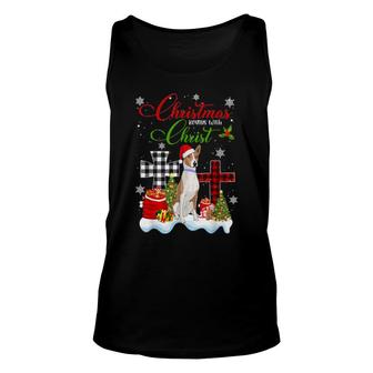Christmas Begins With Christ Basenji Xmas Cross Unisex Tank Top | Mazezy