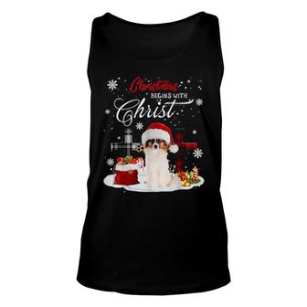 Christmas Begins With Christ Papillon Christmas Cross Unisex Tank Top | Mazezy