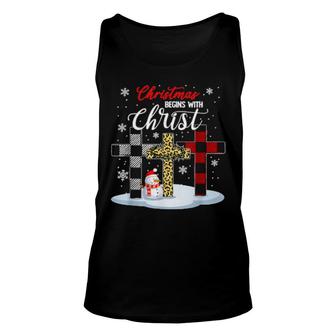 Christmas Begins With Christ Snowman Xmas Christian Cross Unisex Tank Top | Mazezy