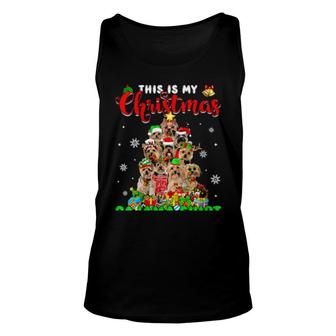 Womens This Is My Christmas Pajama Tree Light Yorkshire Terrier Dog Tank Top | Mazezy