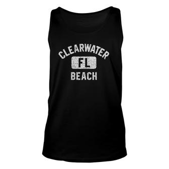 Clearwater Beach Fl Florida Style Distressed White Print Unisex Tank Top | Mazezy