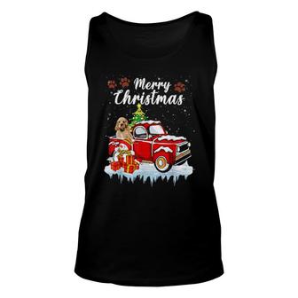 Cocker Spaniel Dog Snow Red Truck Christmas Xmas Tree Tank Top | Mazezy
