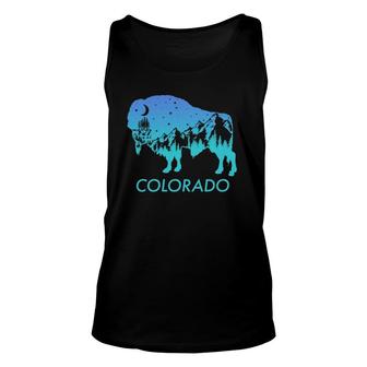 Colorado Flag Buffalo Night Sky Mountain Landscape Graphic Pullover Tank Top | Mazezy