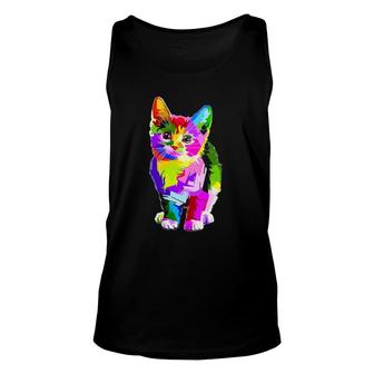 Colorful Pop Art Cat Lover Dad Mom, Boy Girl Funny Unisex Tank Top | Mazezy