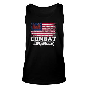 Combat Engineer With American Flag Distressed US Military Unisex Tank Top | Mazezy