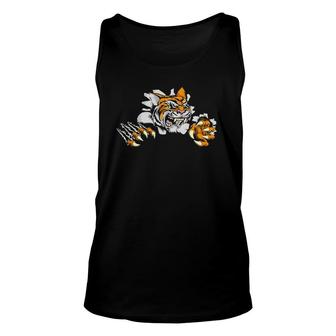 Cool Bengal Tiger Growling Mouth Tears Though Fabric Unisex Tank Top | Mazezy