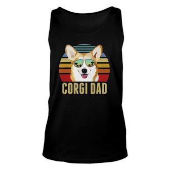 Corgi Dog Dad Vintage Retro Sunset Beach Vibe Fathers Day Unisex Tank Top | Mazezy