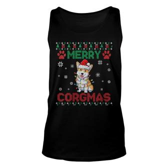 Womens Corgi Ugly Christmas Style Merry Corgmas Santa Corgi Tank Top | Mazezy