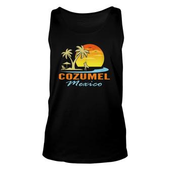 Cozumel Mexico Beach Sunset Palm Trees Ocean Surfer Unisex Tank Top | Mazezy