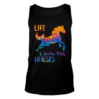 Cute Life Is Better With Horses Horseback Riding Horse Owner Tank Top | Mazezy