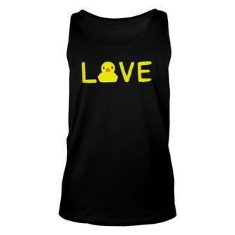 Cute 'Love' Yellow Rubber Ducky Duck Graphic Tees Unisex Tank Top | Mazezy