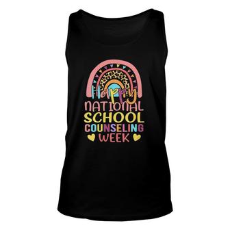 Womens Cute Rainbow Happy National School Counseling Week Counselor V Neck Tank Top | Mazezy