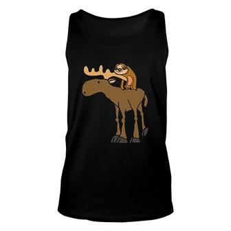 Cute Sloth Riding Moose Unisex Tank Top | Mazezy