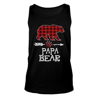 Cutest Dark Red Pleid Xmas Pajama Family Great Papa Bear Unisex Tank Top | Mazezy