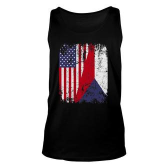 Czech Republic Roots Half American Flag Czech Republic Unisex Tank Top | Mazezy