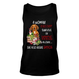 Dachshund Cannot Survive On Wine Alone Unisex Tank Top | Mazezy