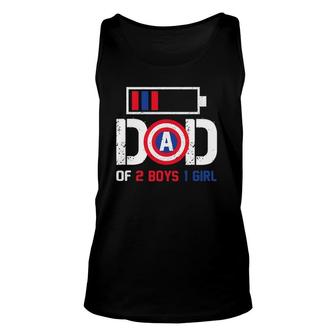 Dad Of 2 Boys 1 Girl Battery Usa Flag Father Day 4Th Of July Tank Top | Mazezy