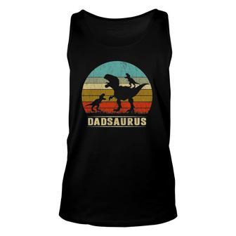Dad Dinosaur Dadsaurus 2 Two Kids Father's Day Unisex Tank Top | Mazezy