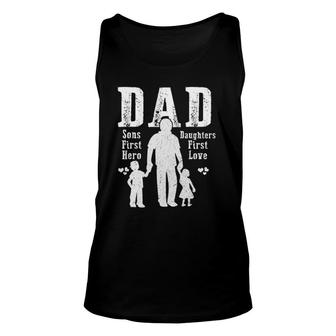 Dad A Sons First Hero A Daughters First Love Daddy Papa Pops Tank Top | Mazezy