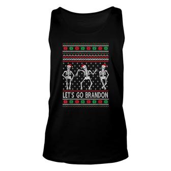 Dancing Skeletons Let's Go Brandon Ugly Christmas Unisex Tank Top | Mazezy